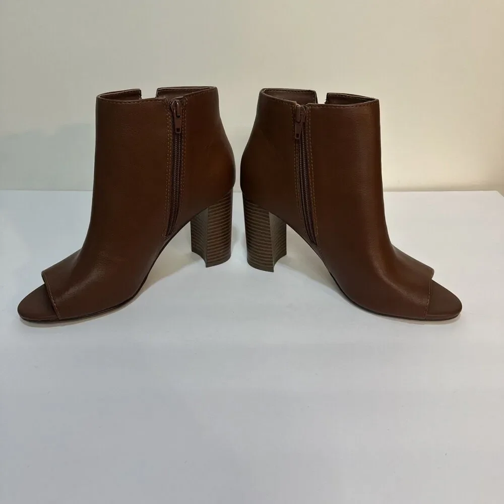 Unisa Women's Ankle Boots 8.5 M Zip Open Peep Toe Cognac